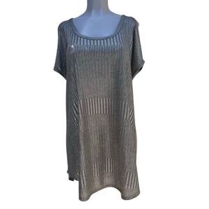 NWT Kim & Cami Tunic Top Women's Large Metallic Gold Ribbed Cold Shoulder